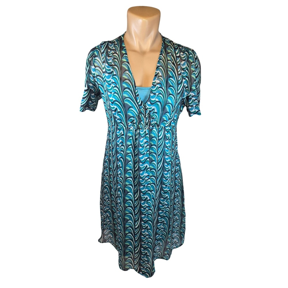 VTG Y2K Smart Set Geometric Sheer Dress and Tank Set Flowy Groovy Retro Fit L/XL